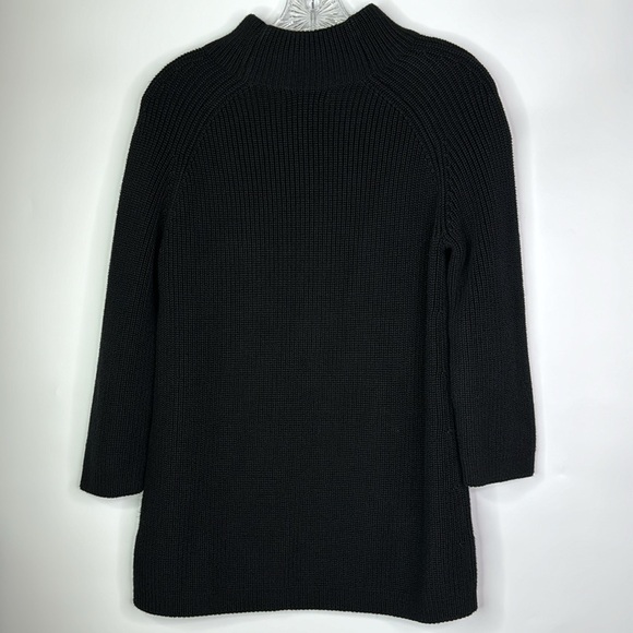 Pura Cashmere Black Supima Cotton Ribbed Neck 3/4 Sleeve Sweater Size Small - Picture 4 of 8
